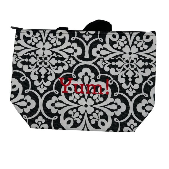 Thirty-One Thermal Tote Black & White Medallion Medley With Red "Yum!" Embroider - Picture 1 of 5